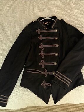 Brave Soul Black Military-Style Blazer with Gray Trim